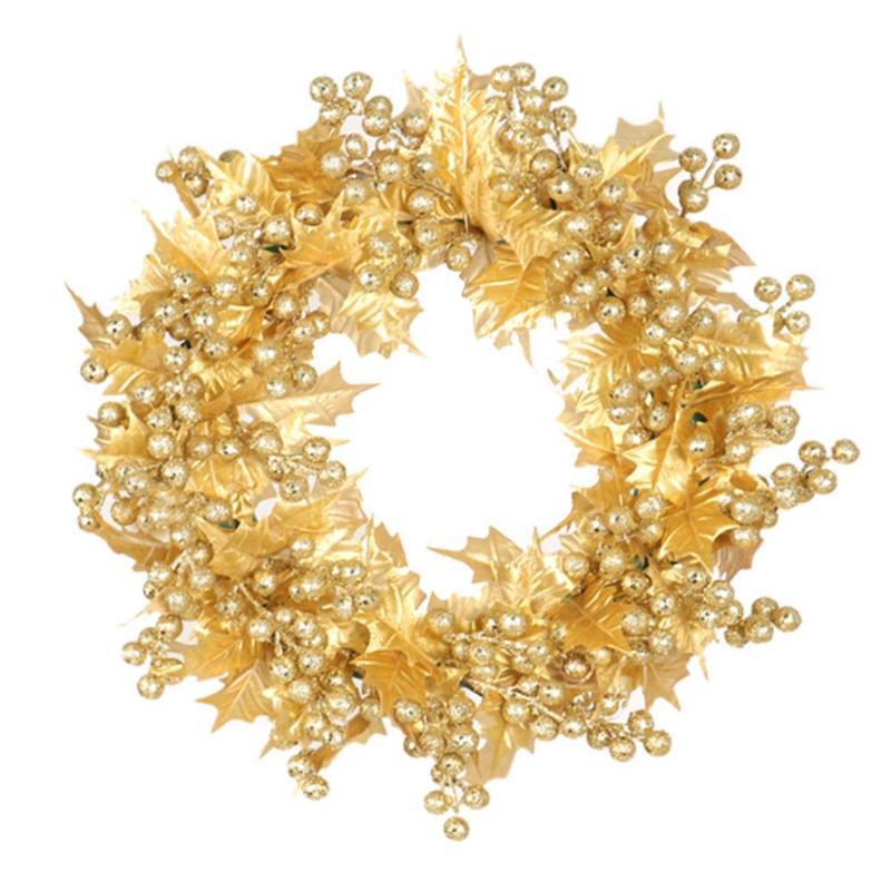 

40cm Artificial Wreath Gold Silver Durable Realistic Front Door Wall Window Garland Decoration Pendant Prop for Indoors Outdoors