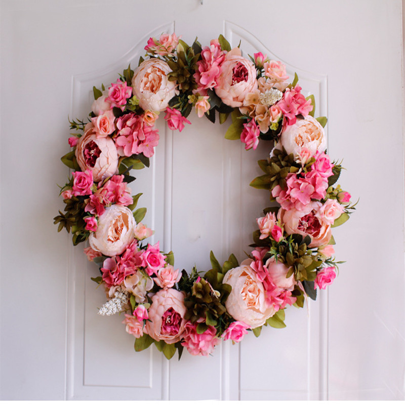 

European-style imitation peony wreath original DIY imitation flowers decorated with Christmas wreaths Free Shipping, Pink