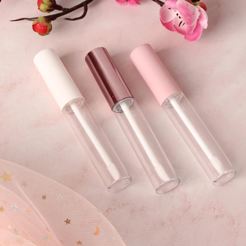 

5 Pcs 10ml Lip Gloss Empty Plastic Tubes Exquisite Mini Clear Lipgloss Packaging Container With Pink/White/Pink Gold Matte Lid