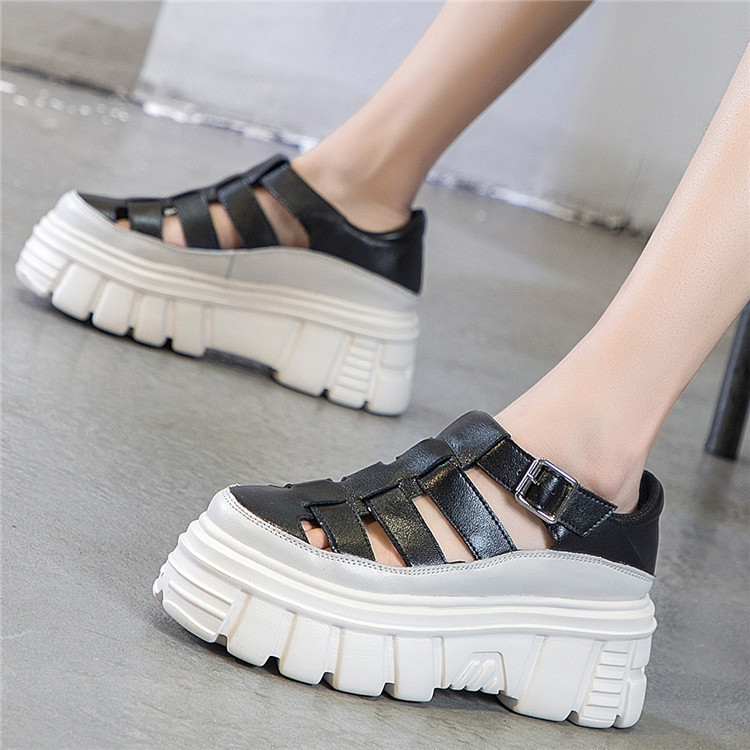 

Summer 2020 New Leather Shoes Genuine White Platform Sandals For Women, Black
