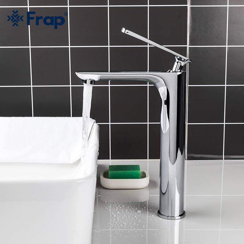 

FRAP Chrome Bathroom Tall Basin Faucet Taps Sink Mixer Waterfall Counter Top Hot and Cold Water Single Hole Handle Home F1052-55