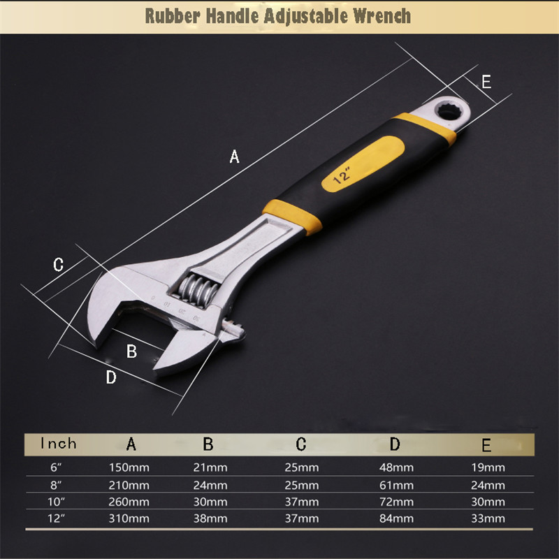 

Wrench Technical Grade 8" 10" 12" Shifting Spanner 150mm 210mm 260mm 310mm Non-slip Handle Spanner Repair Tool