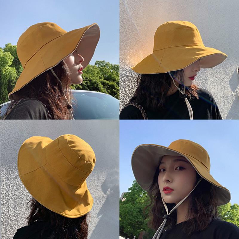 

Wide Brim Fashion UV Protection Bucket Cap Beach Travel Ladies With Chin Strap Women Sun Hat Foldable Outdoor Casual Summer, Black