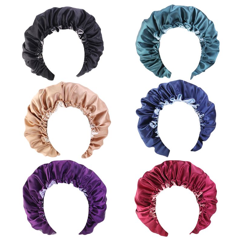 

Women Satin Sleep Hair Bonnet Cap Extra Large Double Layer Reversible Chemo Hat C90E, Purple