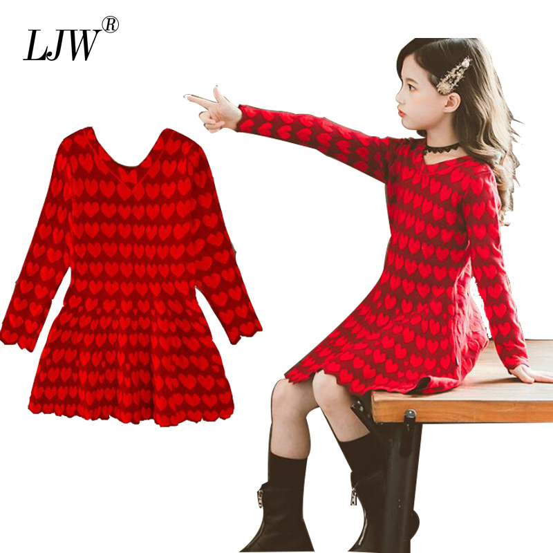 

3-12y teens Girls Dress for Girls Knitted Princess Dress Autumn Winter Kids Clothes Sweater Girls Dresses For Christmas costume, Red