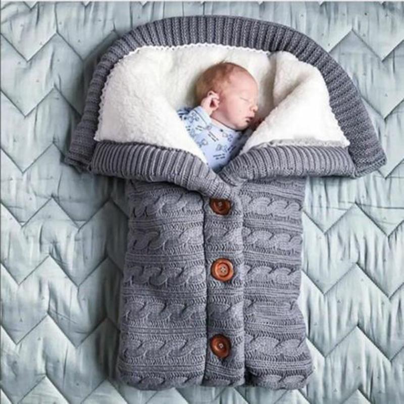 

New Winter Warm Newborn Baby Sleeping Bags Infant Button Knit Swaddle Wrap Swaddling Stroller Wrap Toddler Blanket Sleeping Bags