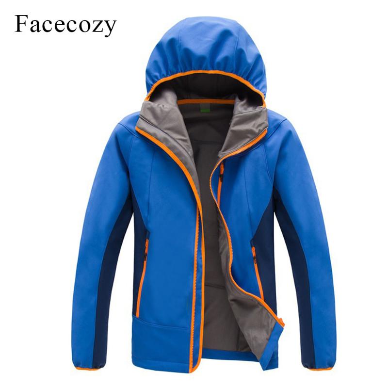

Facecozy Men Winter Outdoor Windproof Camping Softshell Jacket Hooded Solid Color Fishing Clothes, Men diamond blue