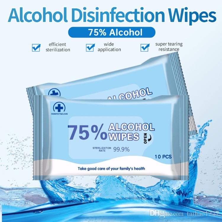 

180mm*140mm Alcohol Wipe 10pcs Portable Wet Wipes 75% Ethanol Antibacterial Disinfecting Dipe for Home Office IN STOCK DHL Free Shipping