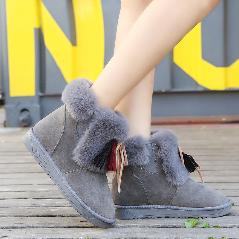 

Women's Shoes Snow Ankle Boots Flat Heels Shoes Warm Fur Cotton Boots Plus Velvet Women Winter Fashion Thicken Botas Mujer, Black