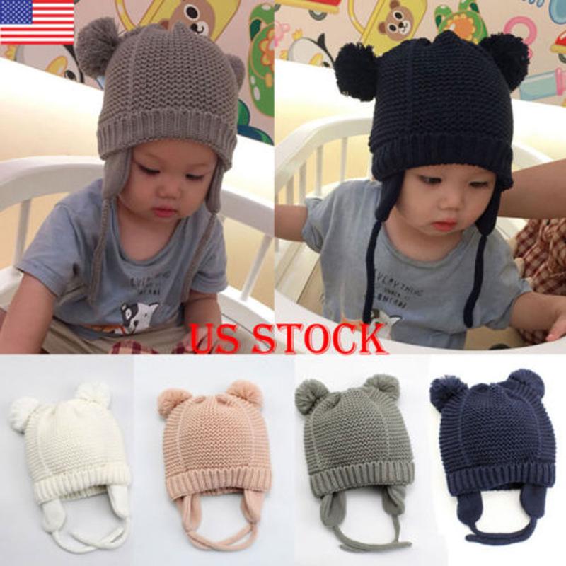 

US New Winter Baby Kids Girls Boys Warm Woolen Coif Hood Scarf Caps Hats, Pink