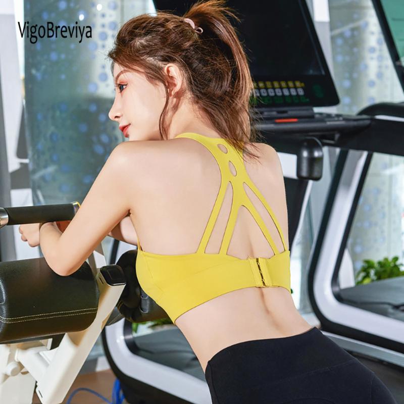 

VigoBreviya Women Yellow Sports Bra Push Up Seamless High Impact Sport Top Crop Fitness Wear For Yoga Gym Brassiere Workout Vest