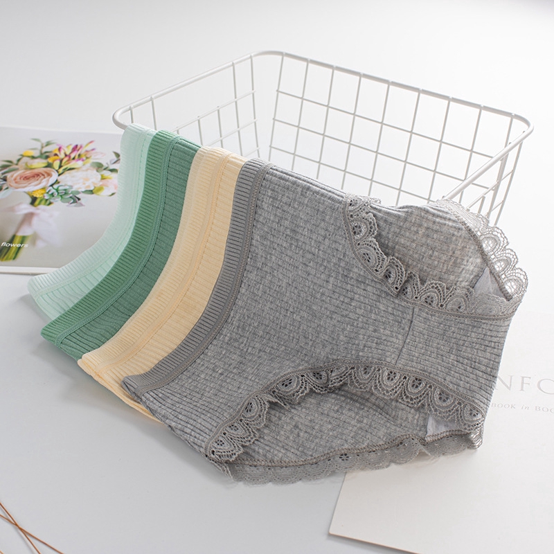 

Breathable mid-waist cotton girl panties new comfortable antibacterial ladies underwear underwear thread lace, Black