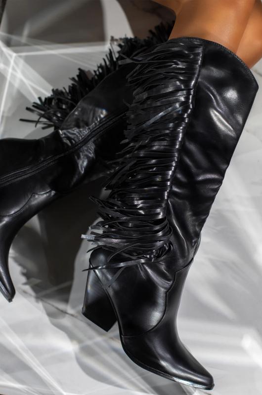 

Sexy Knee High Women Boots Thin High Heel Toe Platform Fashion Ladies PU Leather Boots Size 34-43 Lady Shoes, Black
