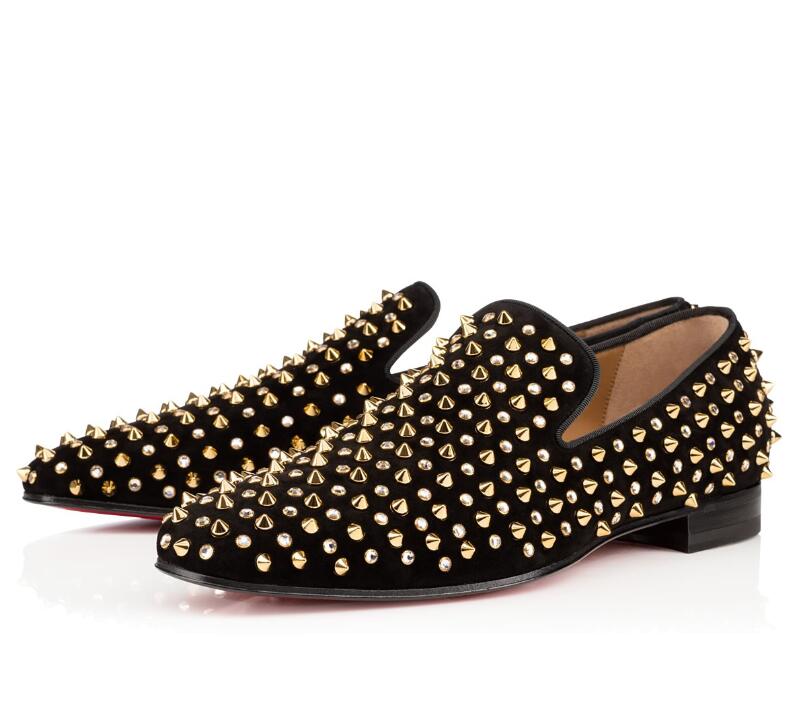 

With Box Red Bottom Rollerboy Spikes Oxford Flat Slip On High Quality Red Sole Dandelion Walking Loafers Flats -- Business,Party,Dress, Black