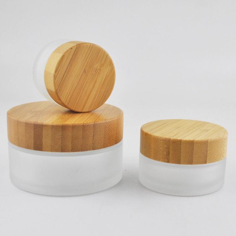 

100g cosmetic bamboo lid glass jar, 50g face cream frost glass jar with bamboo lid eye cream cosmetics jar