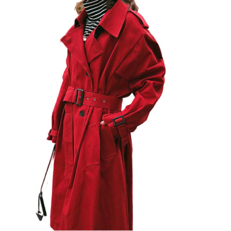 

Red Windbreaker Autumn 2020 Overknee Loose Trench Long Coat For Women Manteau Femme Moda Mujer Elegant Plus Size Vintage Tunic