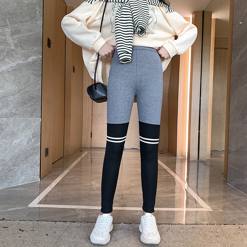

2020 New Fashion Women's Thread High Waist Splice Leggings Spring and Autumn Outer Wearing Thin Striped Leggings Skinny Pants