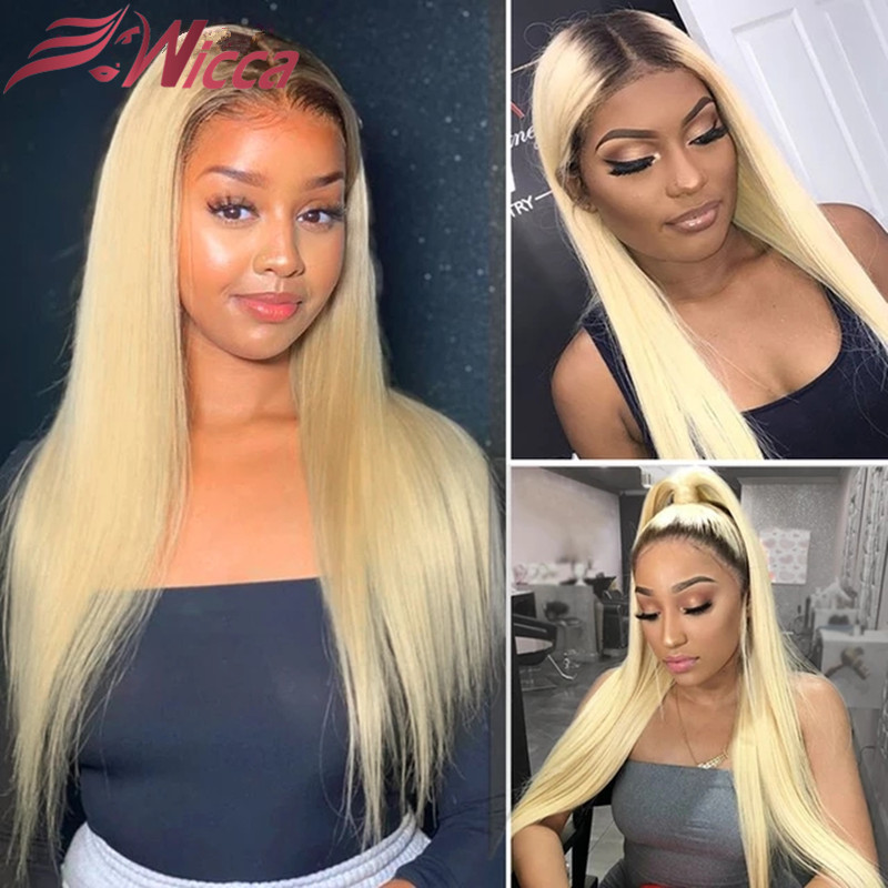 

Wicca 1B 613 Ombre Lace Front Human Hair Wigs Remy Brazilian Straight Lace Wig Pre Plucked With Baby Hair For Women, T1b/613