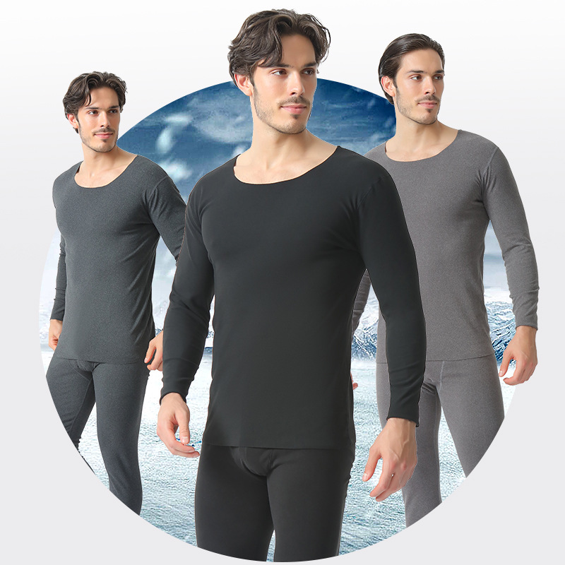 

Seamless Heating Thermal Underwear Men 's New Thermal Underwear T-shirts Leggings 2 Pcs Winter Inner Home Wear Solid Color Warm, Dark grey