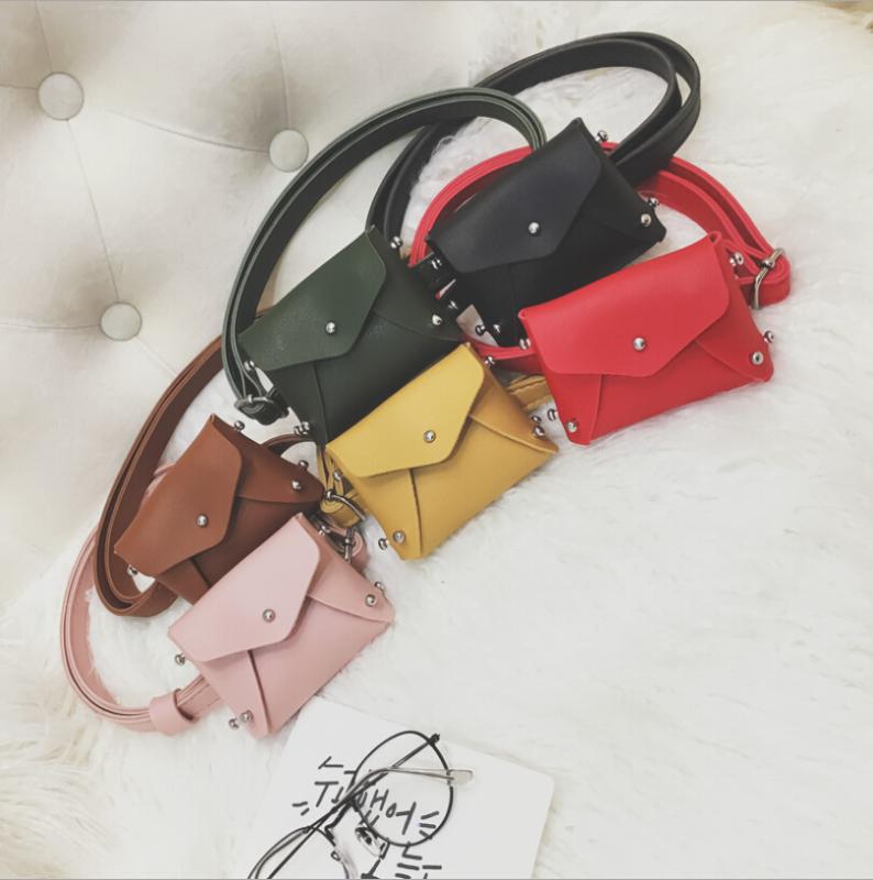 

Children's Bag Mini Square Bag Rivet Fashion Pouch Kids Girl Cute Waist Packs Korean Shoulder Messenger, Red
