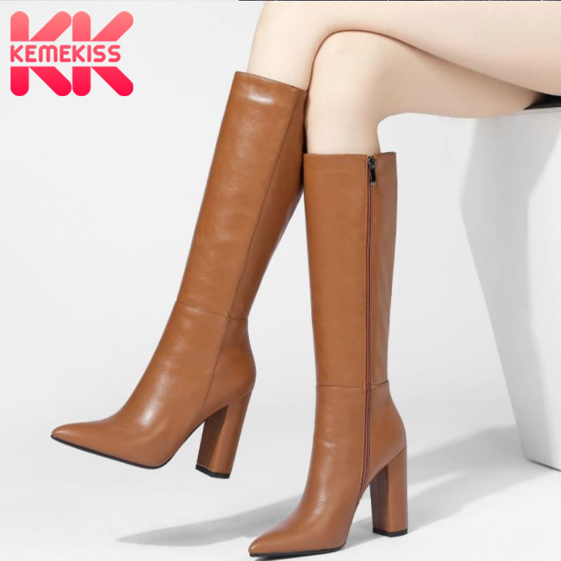 

KemeKiss Women High Heel Boots Fashion Winter Shoes Woman Warm Knee High Boots Office Lady Long Botas Footwear Size 34-43, Black
