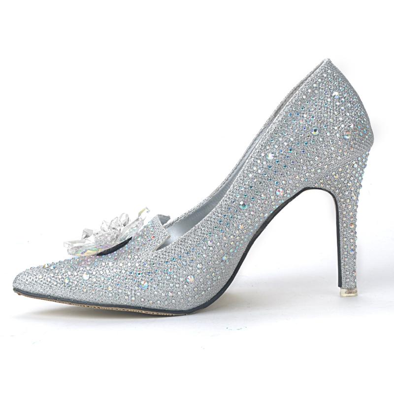 

Daily Party Banquet Night Club Thin High Heel Adults Non Slip Wedding Fashion Rhinestone Women Shoes, Silver