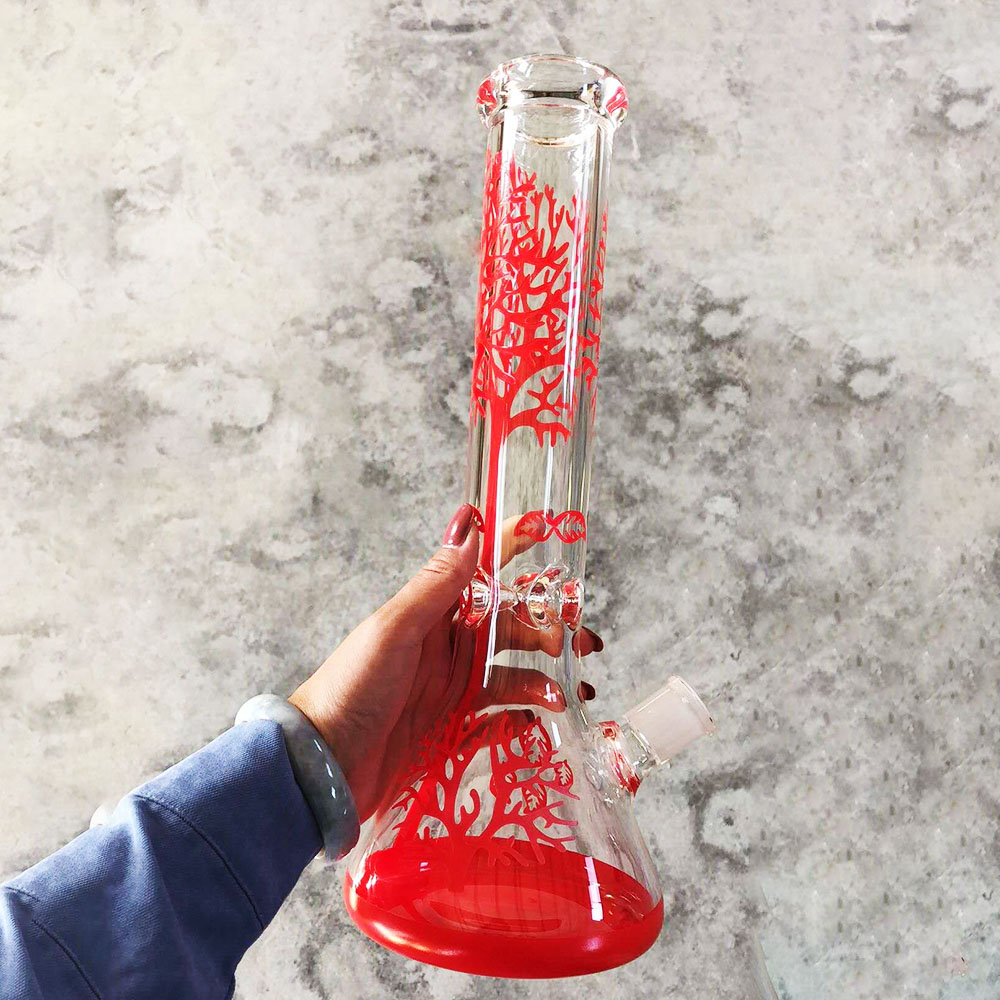 

DHL Red Tree Glass Bong hookah glass water pipes beaker recycler 11 inch bongs dab rig oil burner ash catcher bubbler 14mm Bowl