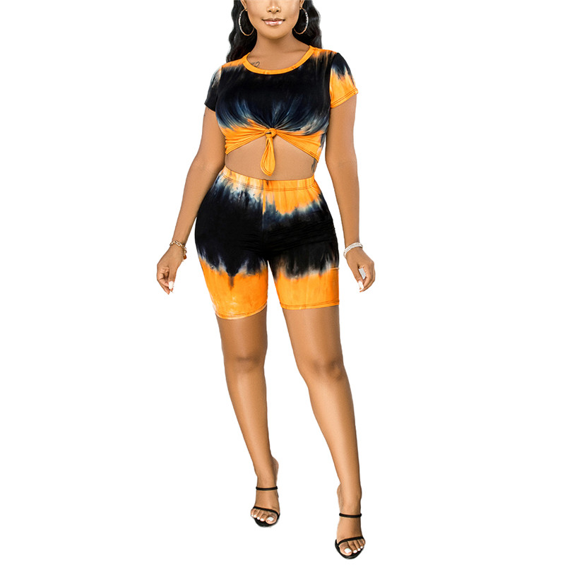 

2020 Women Sets Summer Tracksuits Tie Dye Print Sportswear Tops+Shorts Suit Two Piece Set Club Party Street 2 Pcs Sexy Outfits