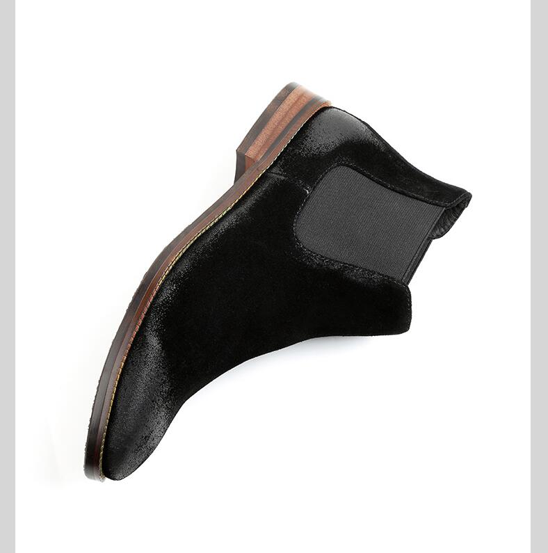 

Ankle boots casual shoes men slip on genuine leather suede elastic band classical black motorcycle boot party dress shoes
