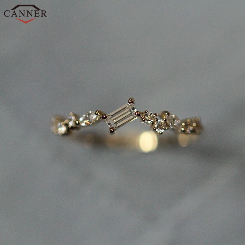 

Januarysnow Gold CZ Crystal Wedding Rings for Women Girls Delicate Micro Cubic Zirconia Engagement Ring Dainty Thin Slim Finger Ring H40