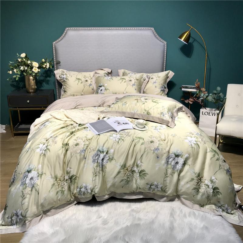 

4 Piece Duvet Cover Bedsheets Pillowcases Smooth Soft Silk Bedding Sets Queen King Size Bed Cover Set Home Textiles Yellow Full