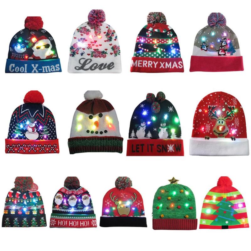 

Knitted LED Lighting Christmas Hat Glowing Hat Merry Christmas Decoration Dress Xmas Cap Colorful Light Winter Warmer Wool Cap
