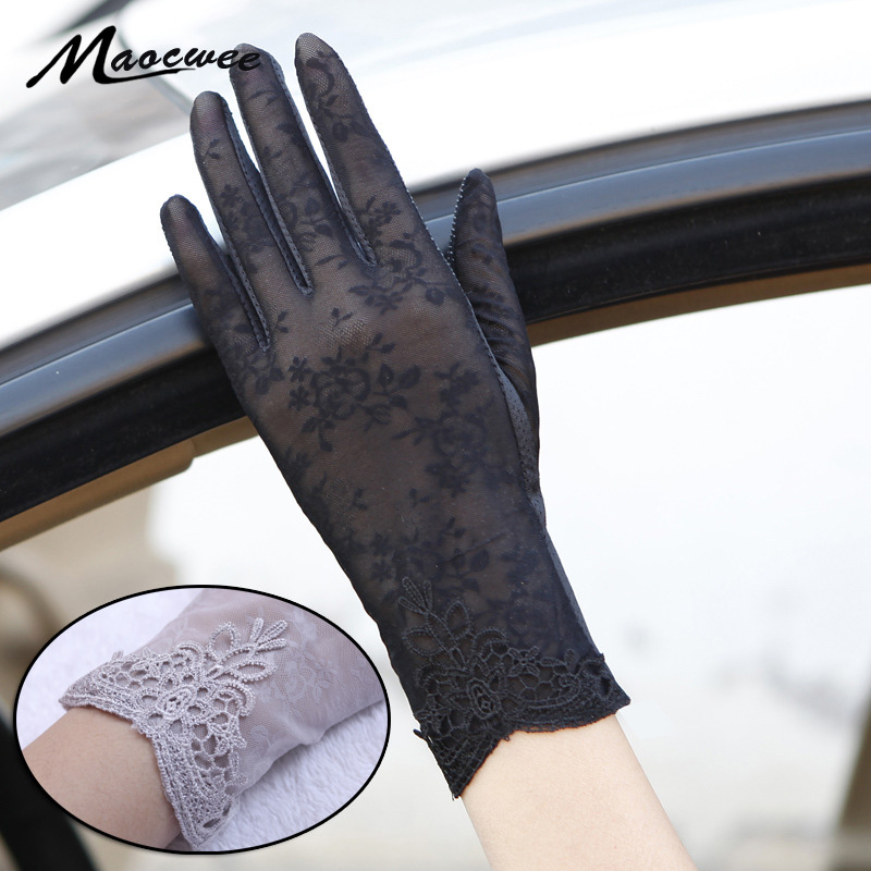 

New Fashion Summer Lace Gloves For Women Sunscreen Anti-UV Thin gloves with Flowers Women's Spring Driving Touch Screen