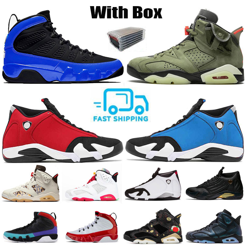 

With Box 2020 14s SE Gym Red Black Thunder Basketball Shoes 9s Dream It Do It Bred UNC Sports Sneakers 6s Travis Scotts