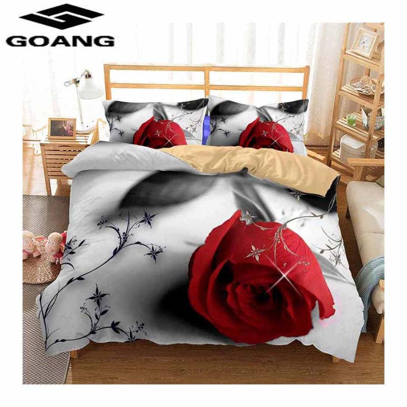 

GOANG 3d digital printing red rose bedding set king size adult duvet cover 200x200 fashion romantic Euro bedding for home decor, White