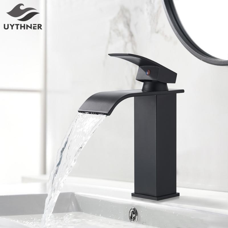 

Bathroom Waterfall Basin Sink Faucet Black Faucets Brass Bath Faucet Hot&Cold Water Mixer Vanity Tap Deck Mounted Washbasin tap
