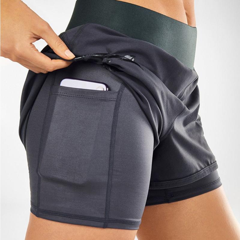 

Women 2 In 1 Running Shorts Elastic Waist Running Tight Yoga Short Woman Sports Short Pink Gym Fitness Shorts Sportswear D30, Gray