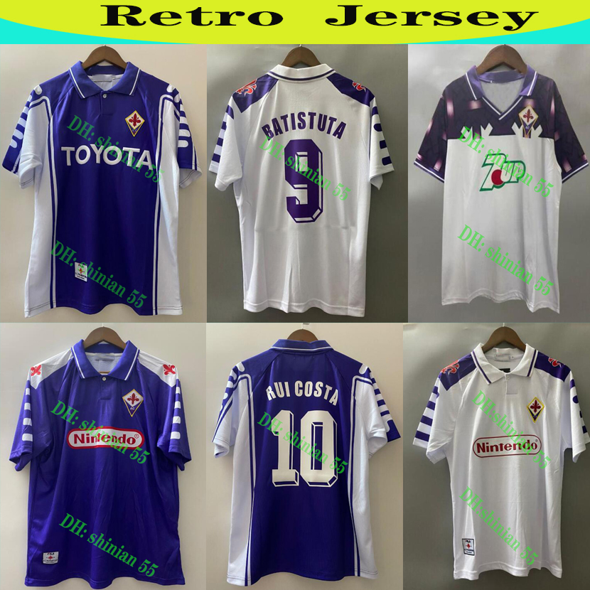 

1998 TOP retro FIORENTINA FLORENCE 1999 2000 RUI COSTA BATISTUTA retro EDMUNDO soccer jersey football shirt, Yellow