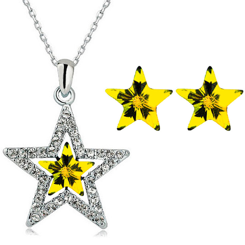 

quality Austrian Crystal five pointedtars pendant necklace earring fashion jewelry setlovers gift charms women, As pic