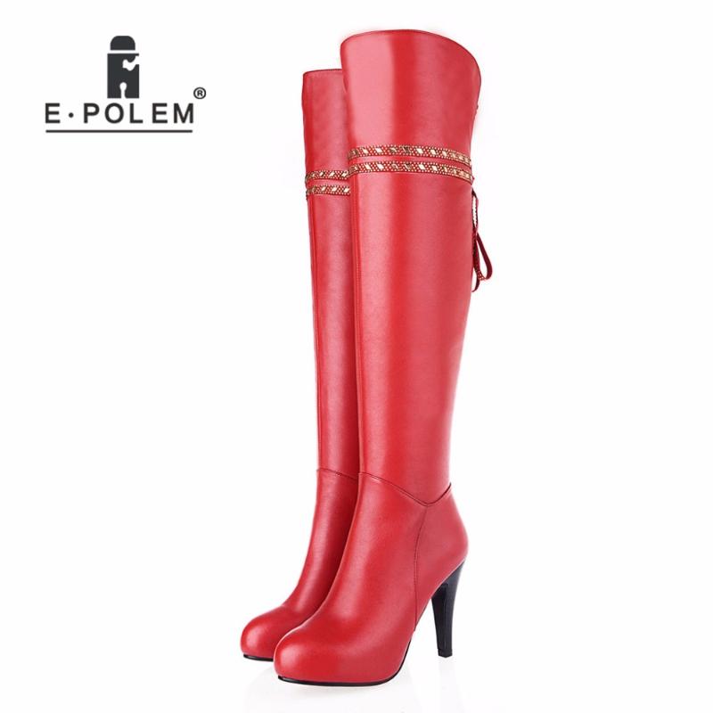 

New Female Long Boots Punk Diamonds Strape Over-the-Knee Boots for Women Patchwork Genuine Leather Zipper Motorcycle, Black