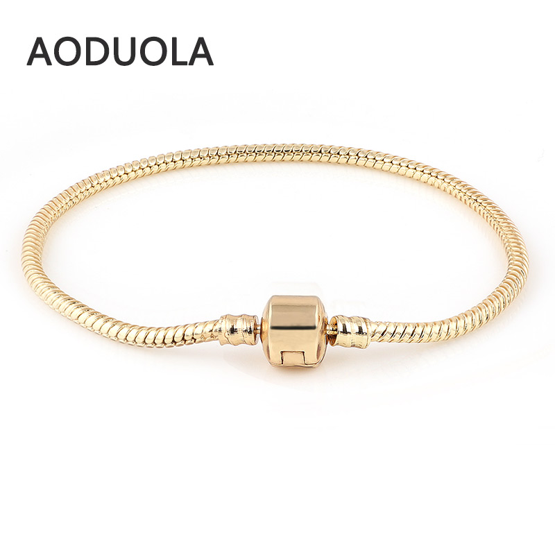 

Chamilia Bracelets Gold-Color Snake Chain Charm Aoduola Charm Bracelet European Murano Beads DIY Czech Glass Bead