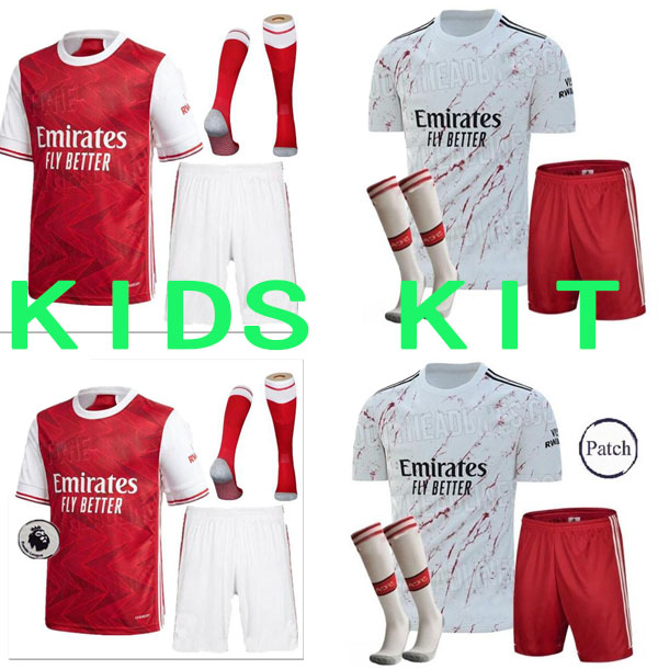 

kids kit +socks Arsen soccer jersey 20 21 PEPE NICOLAS CEBALLOS HENRY GUENDOUZI SOKRATIS MAITLAND-NILES TIERNEY 2020 2021 football shirt, White