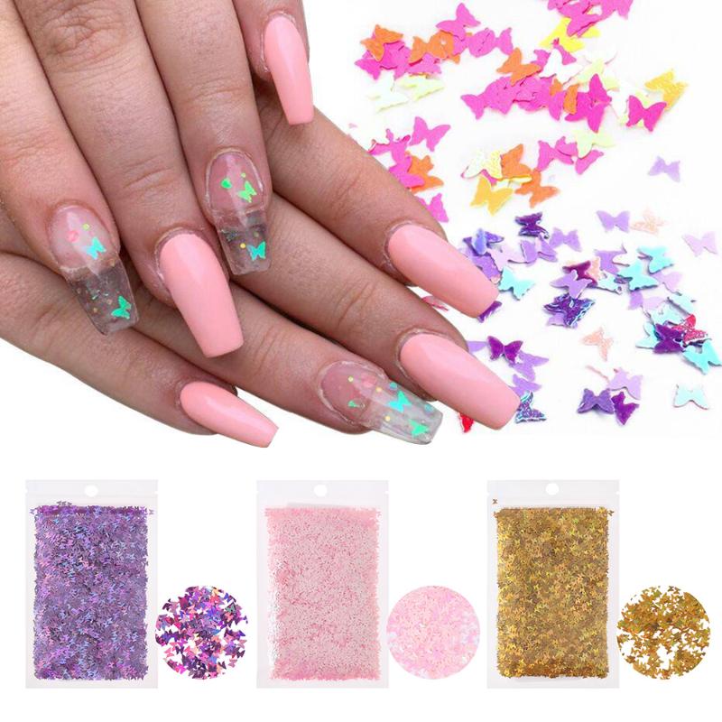 

10g Holographic Butterfly Shape 3D Nail Art Glitter Micro Laser Star Flakes Silver Gold Sequins Polish Manicure Nail Decoration