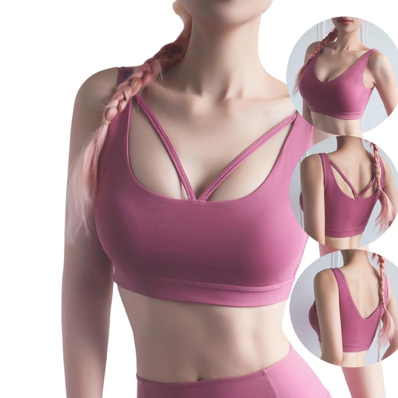 

PS Deep V Push Up Sports Bra Shockproof Two-sided Seamless brassiere sport femme Gym Fitness Crop Tops Sujetador deportivo mujer, Black