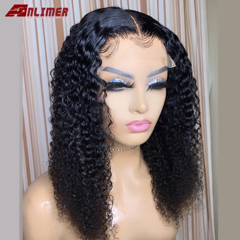 

Malaysian Short Kinky Curly Bob Human Hair Wig 13x4 Lace Frontal Wigs Pre Plucked With Baby Hair Remy Natural Black Wig, 5x5 pu lace wig