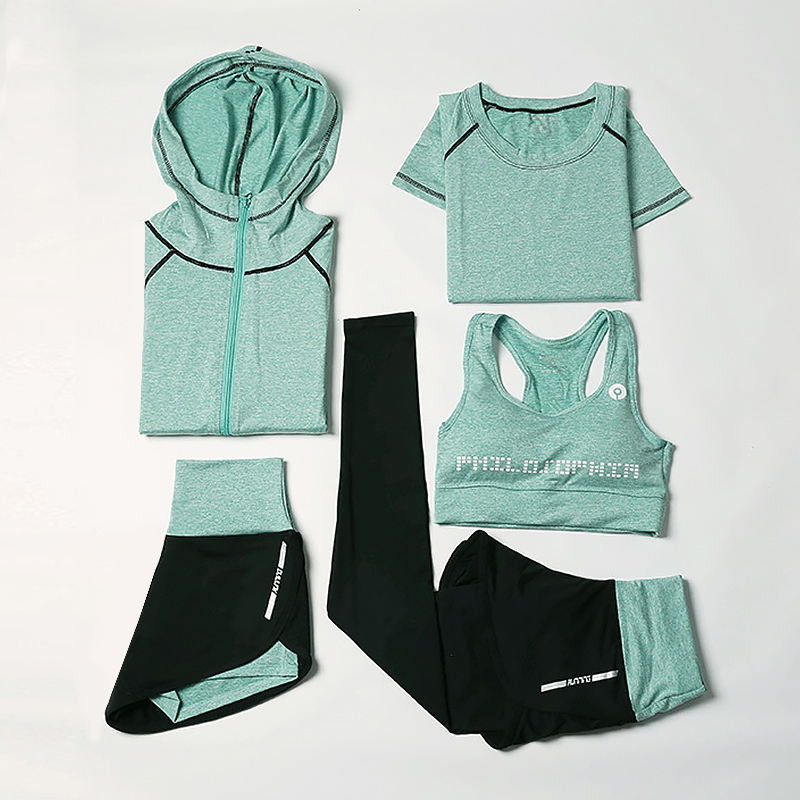 

New women sportwear solid yoga sport suit breathable gym set female bra t shirt shorts pants workout fitness clothing