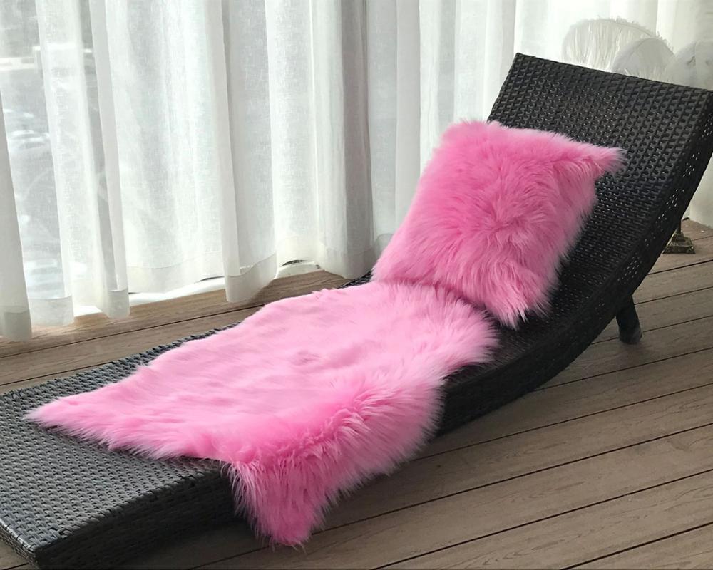 

Faux Fur Pillow Case Artifical Wool Warm Pillow Cover Floor Chair Mat Set Bedroom Living Home Room Seat Case Carpet Set, Black