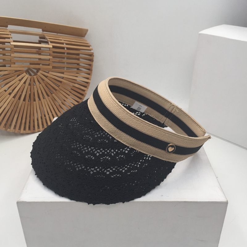 

Ins summer empty temperament elegant lace top costume children fashion without M cap han edition tide covered face sun hat, Black