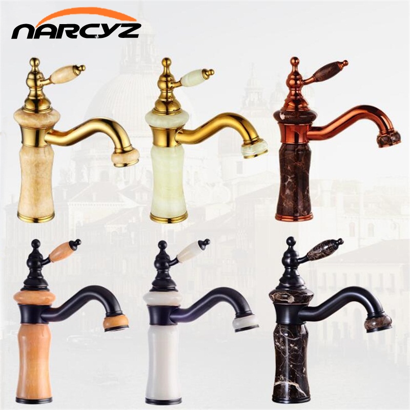 

Basin Faucet Natural jade Faucet Brass Rose Gold jade rotatable basin European-style Hot and Cold mixing XT624