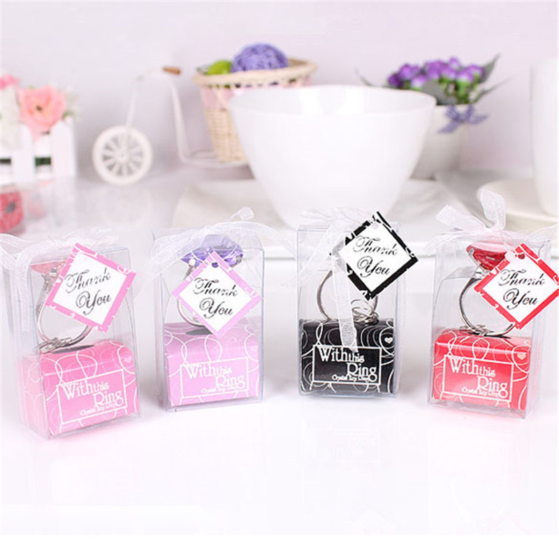 

DHL 100pcs Free Shipping With this Ring Diamond Keychain White Key Chain Wedding Favors and gifts